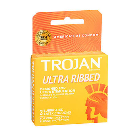 Trojan, Ultra Ribbed Lubricated Latex Condoms, 3 Each Trojan