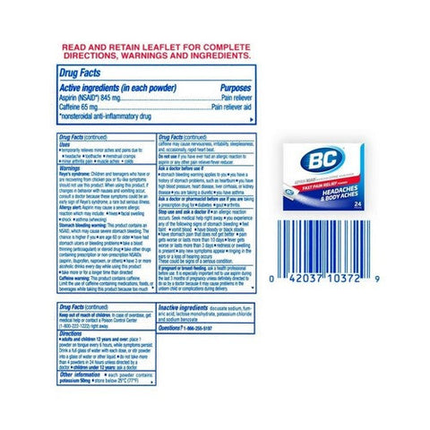 BC, Pain Relief Powder Stick Packs On The Go, 24 Each