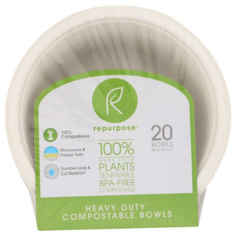 Repurpose, Bowls Compostable, 16 Oz, 20 Count (Case of 12) Repurpose