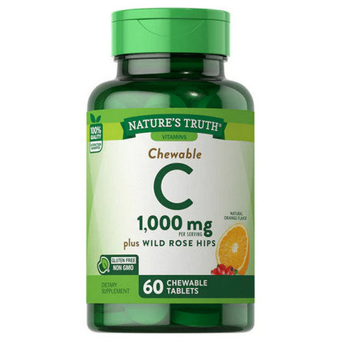 Nature's Truth, Chewable C Plus Wild Rose Hips Natural Orange Flavor, 1000 Mg, 60 Tabs Nature's Truth
