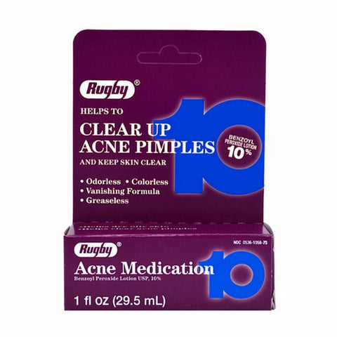 Rugby, Acne Medication Benzoyl Peroxide Lotion 10%, 1 Oz Rugby