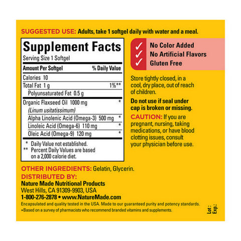 Nature Made, Flaxseed Oil, 1000 mg, 100 Softgels