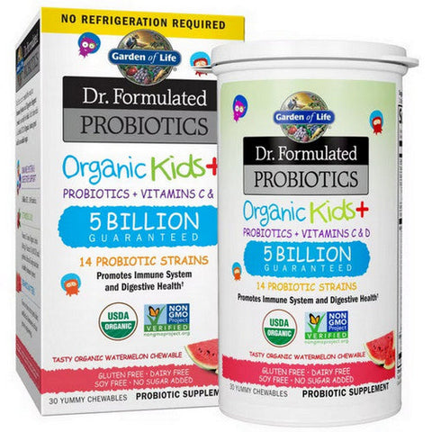 Garden of Life, Dr. Formulated Probiotics Organic Kids + 5 Billion CFU, Watermelon, 30 Chewable Tabs Garden of Life