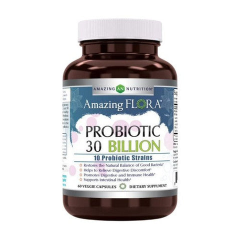 Amazing Nutrition, Amazing Flora Probiotic 30 Billion with 10 Best Probiotic Strains, 60 Veg Caps Amazing Nutrition