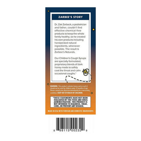 Zarbees, Children'S Cough Syrup With Dark Honey Night Time, 4 Oz Zarbees