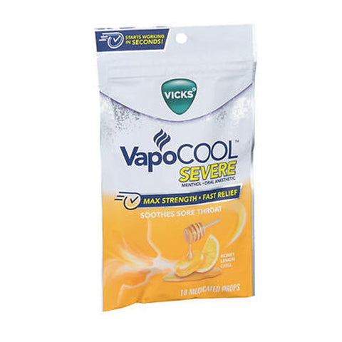 Vicks, Vapocool Severe Menthol Oral Anesthetic Drops Honey Lemon Chill, 18 Count Vicks
