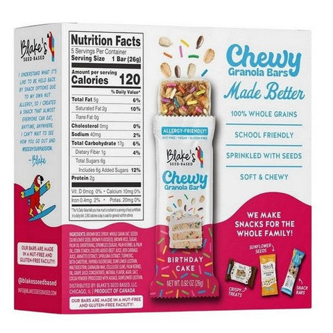 Blakes Seed Based, Chewy Granola Bar Birthday Cake, 4.6 Oz(Case Of 6) Blakes Seed Based