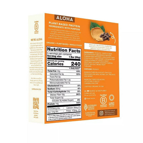 Aloha, Peanut Butter Chocolate Chip Bar, 5 Packets (Case Of 6) Aloha