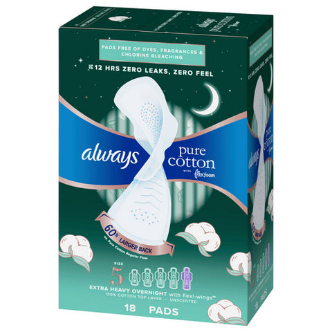 Pure Cotton with Flexfoam Pads For Women Size 5 18 Count (Case Of 3) by Always Discreet