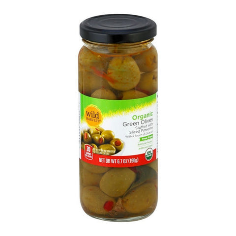 Organic Stuffed Green Olives With Sliced Pimiento 6.7 Oz (Case Of 6) by Wild Harvest