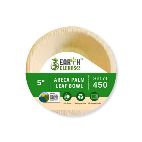Earth Cleanse, Areca Palm Leaf Round Bowls 5-Inch, Pack of 450 Earth Cleanse