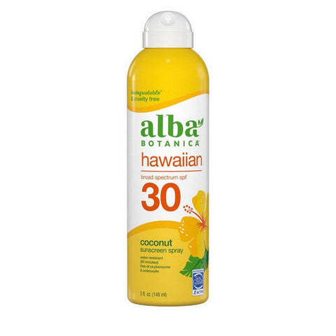 Alba Botanica, Hawaiian Sunscreen Spray SPF 30 Coconut, 5 Oz Alba Botanica