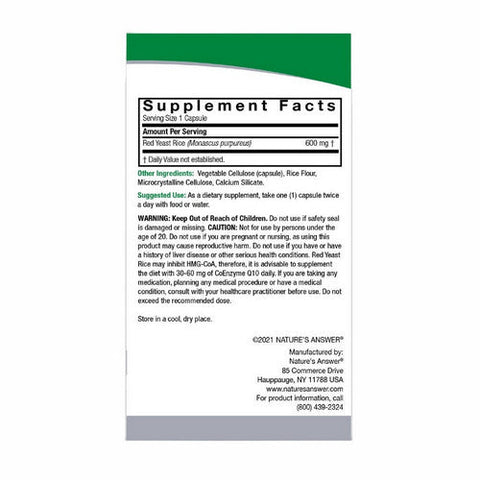 Nature's Answer, Red Yeast Rice, 600 Mg, 90 Veg Caps Nature's Answer