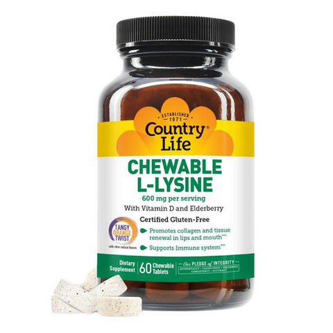 Chewable L-Lysine 60 Tabs by Country Life