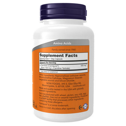 Now Foods, L-Carnitine, 500 Mg, 180 Veg Caps Now Foods