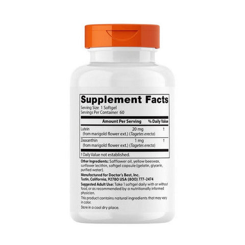 Doctors Best, Lutein, 20 Mg, 60 Softgels Doctors Best