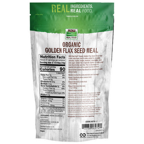Now Foods, Golden Flax Seed Organic, Meal 12 oz Now Foods