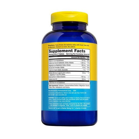 Nature's Life, Calcium Magnesium Zinc Mineral Complex, 1000/600/15 mg, 250 Tabs