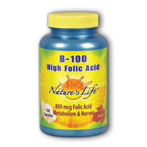 Nature's Life, B-Complex High Folic Acid, 100 mg, 100 caps Nature's Life