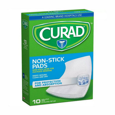 Curad, Non-Stick Pads With Adhesive Tabs 3 X 4 Inches, 10 Count Curad